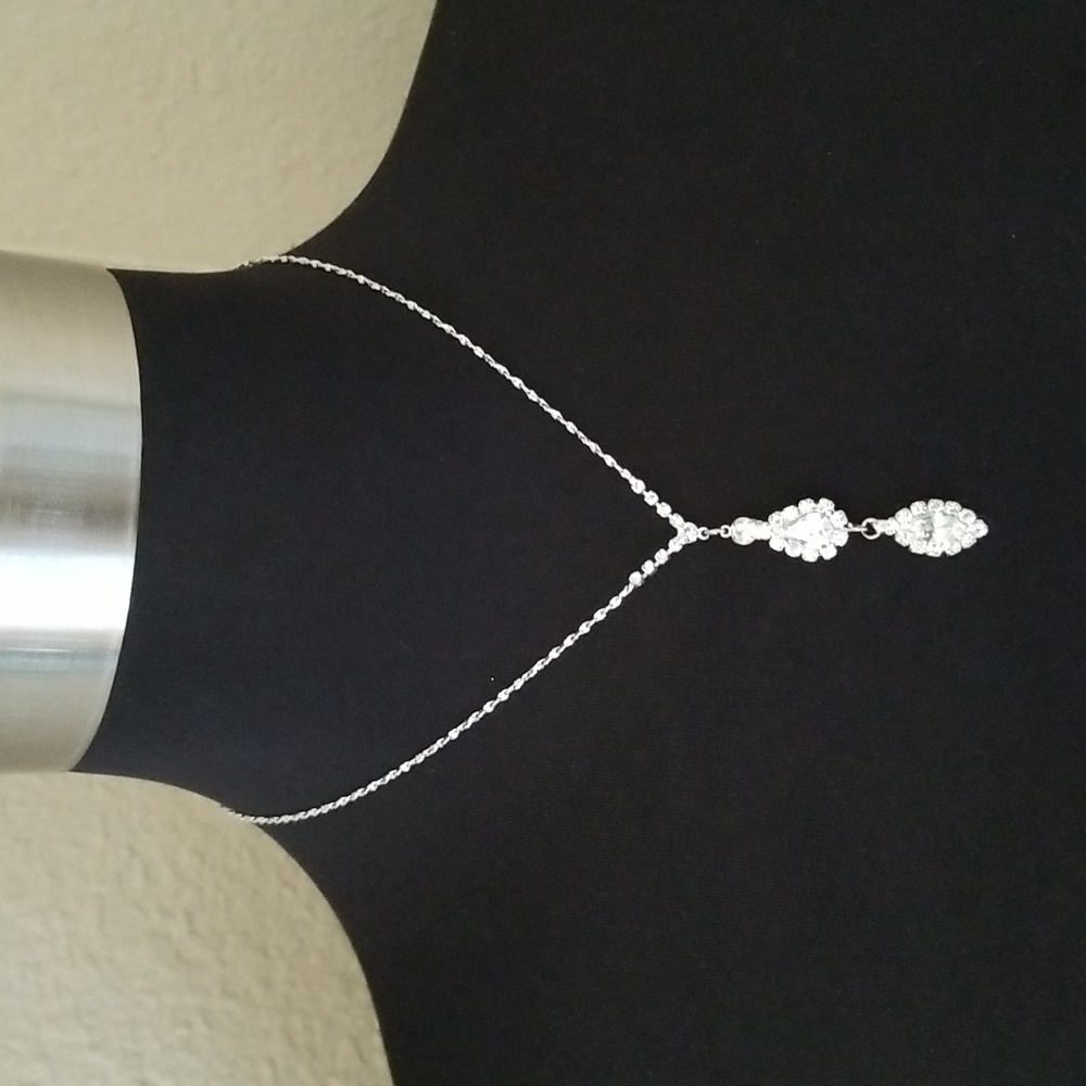 Princess Silver Rhinestone Drop Necklace